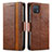 Leather Case Stands Flip Cover Holder S02D for Oppo A16e Brown