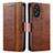 Leather Case Stands Flip Cover Holder S02D for Oppo A18 Brown