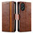 Leather Case Stands Flip Cover Holder S02D for Oppo A38 Brown