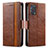 Leather Case Stands Flip Cover Holder S02D for Oppo A74 4G Brown