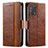 Leather Case Stands Flip Cover Holder S02D for Oppo F19 Brown