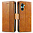 Leather Case Stands Flip Cover Holder S02D for Realme C33 Light Brown