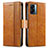 Leather Case Stands Flip Cover Holder S02D for Realme V23 5G Light Brown