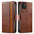 Leather Case Stands Flip Cover Holder S02D for Samsung Galaxy A03 Brown