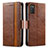 Leather Case Stands Flip Cover Holder S02D for Samsung Galaxy A03s Brown