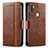 Leather Case Stands Flip Cover Holder S02D for Samsung Galaxy A11 Brown