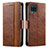 Leather Case Stands Flip Cover Holder S02D for Samsung Galaxy A12 Brown