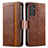 Leather Case Stands Flip Cover Holder S02D for Samsung Galaxy A15 4G Brown