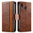 Leather Case Stands Flip Cover Holder S02D for Samsung Galaxy A20 Brown