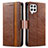 Leather Case Stands Flip Cover Holder S02D for Samsung Galaxy A22 4G Brown