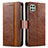 Leather Case Stands Flip Cover Holder S02D for Samsung Galaxy A22 5G Brown