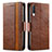 Leather Case Stands Flip Cover Holder S02D for Samsung Galaxy A30S Brown