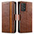 Leather Case Stands Flip Cover Holder S02D for Samsung Galaxy A52 4G Brown