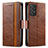 Leather Case Stands Flip Cover Holder S02D for Samsung Galaxy A72 4G Brown