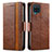 Leather Case Stands Flip Cover Holder S02D for Samsung Galaxy F12 Brown
