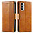 Leather Case Stands Flip Cover Holder S02D for Samsung Galaxy F23 5G Light Brown