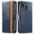 Leather Case Stands Flip Cover Holder S02D for Samsung Galaxy M10S Blue