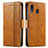 Leather Case Stands Flip Cover Holder S02D for Samsung Galaxy M10S Light Brown