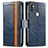 Leather Case Stands Flip Cover Holder S02D for Samsung Galaxy M11 Blue