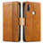 Leather Case Stands Flip Cover Holder S02D for Samsung Galaxy M11 Light Brown