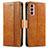 Leather Case Stands Flip Cover Holder S02D for Samsung Galaxy M13 4G Light Brown