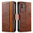 Leather Case Stands Flip Cover Holder S02D for Samsung Galaxy M13 5G Brown