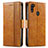 Leather Case Stands Flip Cover Holder S02D for Samsung Galaxy M21 Light Brown