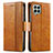 Leather Case Stands Flip Cover Holder S02D for Samsung Galaxy M33 5G Light Brown