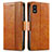 Leather Case Stands Flip Cover Holder S02D for Sharp Aquos wish3 Light Brown