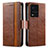 Leather Case Stands Flip Cover Holder S02D for Vivo iQOO 10 5G Brown