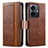 Leather Case Stands Flip Cover Holder S02D for Vivo iQOO Z6 Lite 5G Brown