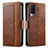 Leather Case Stands Flip Cover Holder S02D for Vivo V21e 5G Brown