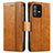 Leather Case Stands Flip Cover Holder S02D for Vivo V23 Pro 5G Light Brown