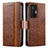 Leather Case Stands Flip Cover Holder S02D for Vivo X70 Pro 5G Brown