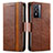 Leather Case Stands Flip Cover Holder S02D for Vivo Y76 5G Brown