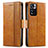 Leather Case Stands Flip Cover Holder S02D for Xiaomi Mi 11i 5G (2022) Light Brown