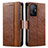 Leather Case Stands Flip Cover Holder S02D for Xiaomi Mi 11T Pro 5G Brown