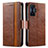 Leather Case Stands Flip Cover Holder S02D for Xiaomi Poco F4 GT 5G Brown