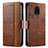 Leather Case Stands Flip Cover Holder S02D for Xiaomi Poco M2 Pro Brown