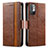 Leather Case Stands Flip Cover Holder S02D for Xiaomi POCO M3 Pro 5G Brown