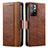 Leather Case Stands Flip Cover Holder S02D for Xiaomi Poco M4 Pro 5G Brown