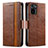 Leather Case Stands Flip Cover Holder S02D for Xiaomi Poco M5S Brown