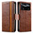 Leather Case Stands Flip Cover Holder S02D for Xiaomi Poco X4 Pro 5G Brown