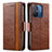 Leather Case Stands Flip Cover Holder S02D for Xiaomi Redmi 11A 4G Brown