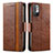 Leather Case Stands Flip Cover Holder S02D for Xiaomi Redmi Note 10 JE 5G Brown