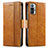 Leather Case Stands Flip Cover Holder S02D for Xiaomi Redmi Note 10 Pro 4G Light Brown