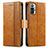 Leather Case Stands Flip Cover Holder S02D for Xiaomi Redmi Note 10 Pro Max Light Brown