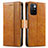 Leather Case Stands Flip Cover Holder S02D for Xiaomi Redmi Note 11 4G (2021) Light Brown
