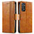 Leather Case Stands Flip Cover Holder S02D for Xiaomi Redmi Note 11 Pro 4G Light Brown