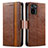 Leather Case Stands Flip Cover Holder S02D for Xiaomi Redmi Note 11 SE India 4G Brown